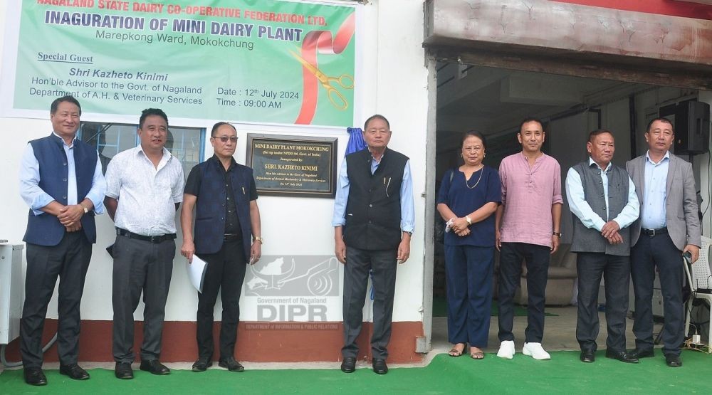 Advisor, Animal Husbandry & Veterinary Services, Kazheto Kinimi and others during the inauguration of the Mini Dairy Plant cum Dairy Farmers’ Training Centre at Marepkong Ward, Mokokchungon on July 12. (DIPR Photo)